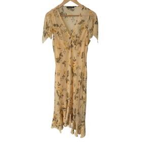 Abercrombie & Fitch Yellow Floral Flutter Sleeve‎ V-neck Midi Dress XLP Petite